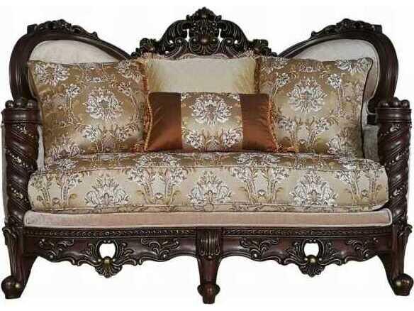 Devayne Traditional 2-Seat Fabric Loveseat in Dark Walnut with Queen Anne Legs