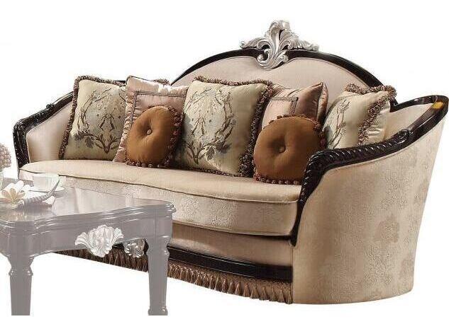 Ernestine 3-Seat Tan Fabric Sofa with 7 Pillows