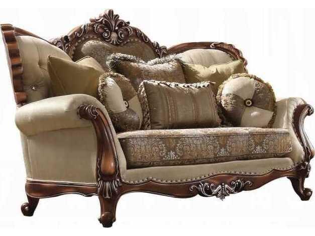 Latisha Traditional Pattern Fabric Loveseat in Tan