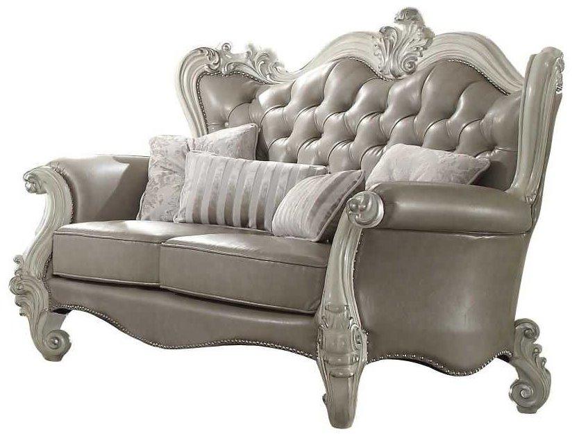 Versailles Gray Leather Loveseat