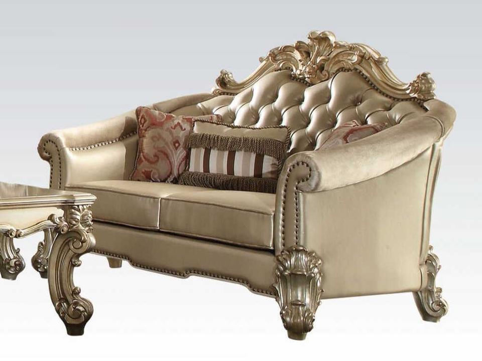 Vendome-II Gold Leather Loveseat