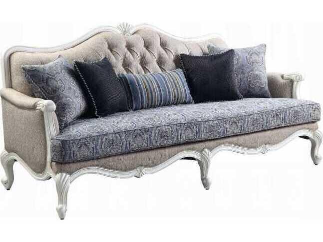 Ciddrenar 3-Seat Fabric Sofa White Finish with 5 Pillows