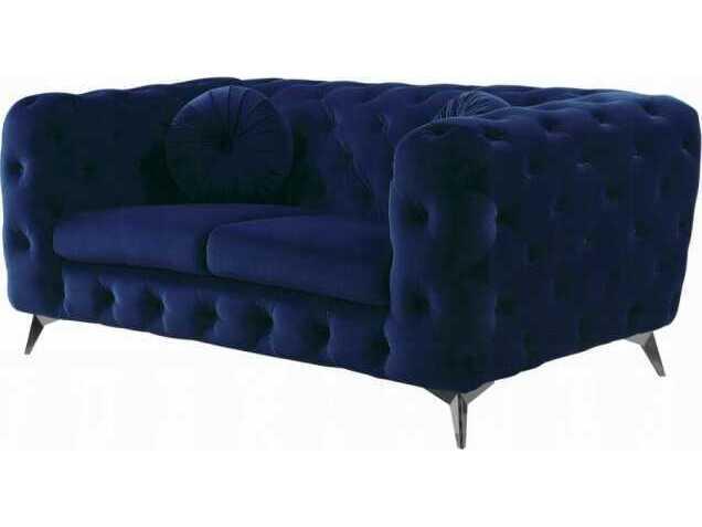 Atronia Blue Velvet Button Tufted Loveseat