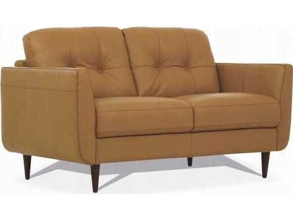 Radwan 2-Seat Leather Loveseat in Camel with Button Tufting