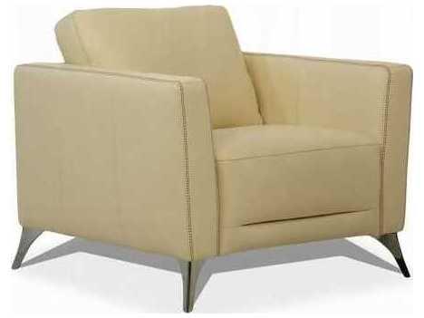 Malaga Upholstered Accent Chair Cream Leather Chrome Legs