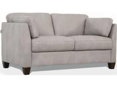 Matias Leather Loveseat in Dusty White with Dark Walnut Legs