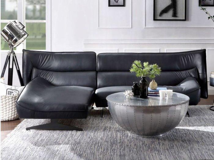 Maeko 2-Piece L-Shape Top Grain Leather Sectional in Dark Gray