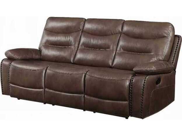 Aashi 3-Seat Manual Reclining Leather-Gel Match Sofa in Brown