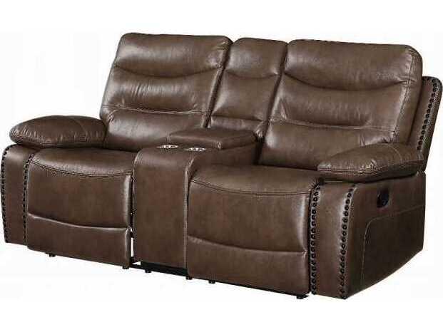Jaylen Toffee and Espresso Microfiber Loveseat with Console