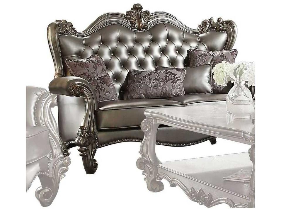 Versailles Silver Leather Loveseat