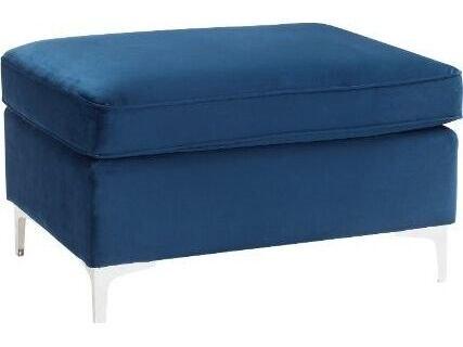 Jaszira Blue Velvet Upholstered Ottoman