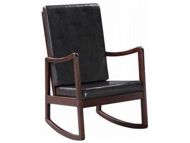 Raina Upholstered Rocking Chair in Dark Brown PU and Espresso
