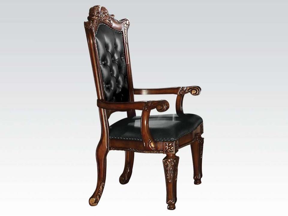 Vendome Poplar Wood Cherry Leather Arm Dining Chair Set of 2