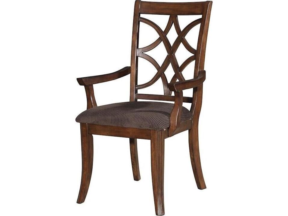 Keenan Poplar Wood Brown Microfiber Upholstered Arm Dining Chair Set of 2