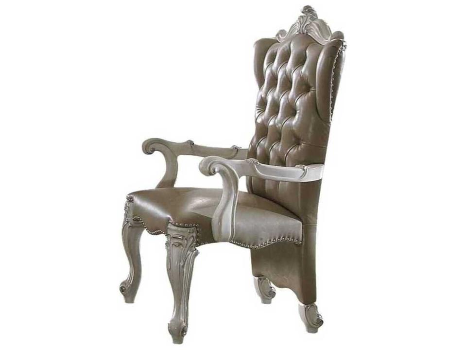 Versailles Poplar Wood Beige Faux Leather Arm Dining Chair Set of 2