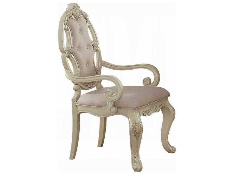 Ragenardus Ash Wood White Upholstered Arm Dining Chair Set of 2