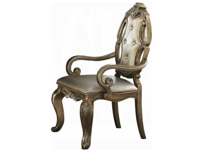Ragenardus Pine Wood Brown Faux Leather Arm Dining Chair Set of 2