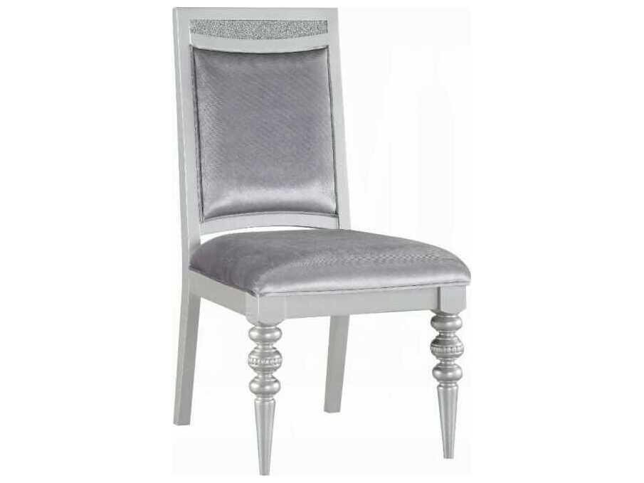 Maverick Poplar Wood Silver Upholstered Armless Dining Chair Set of 2