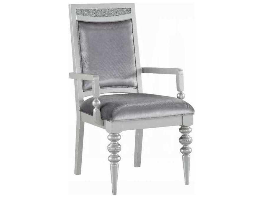 Maverick Poplar Wood Silver Upholstered Arm Dining Chair Set of 2