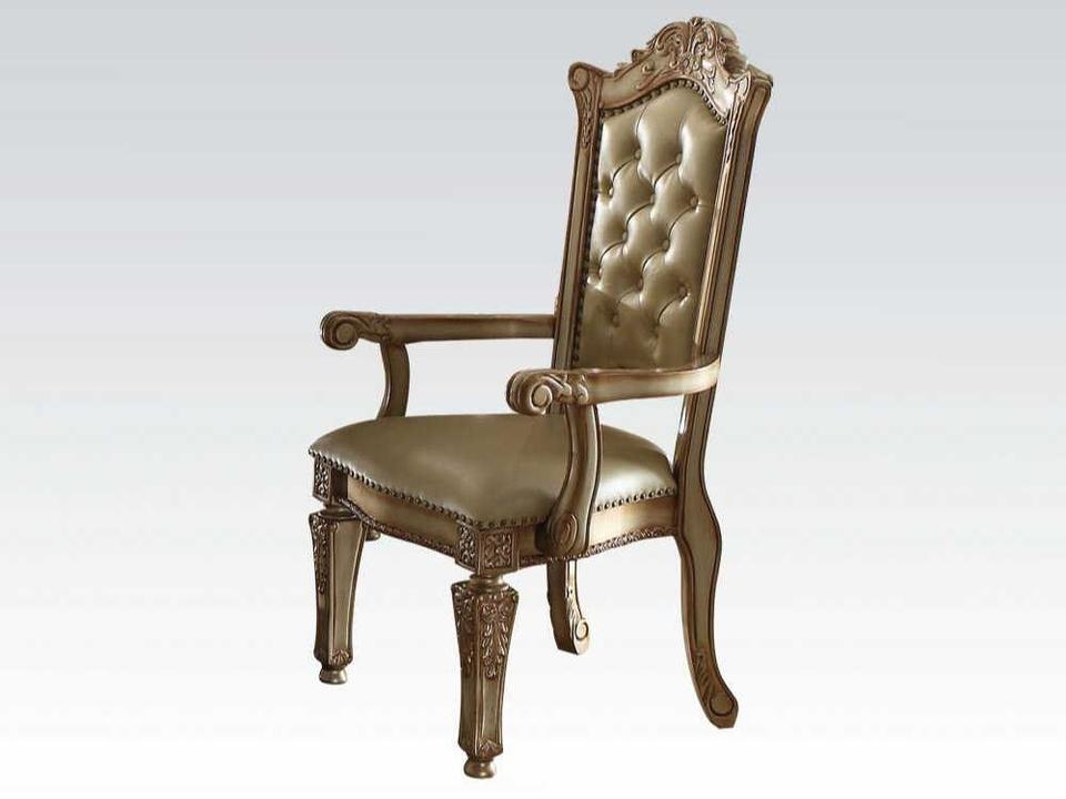 Vendome Poplar Wood Gold Leather Arm Dining Chair Set of 2