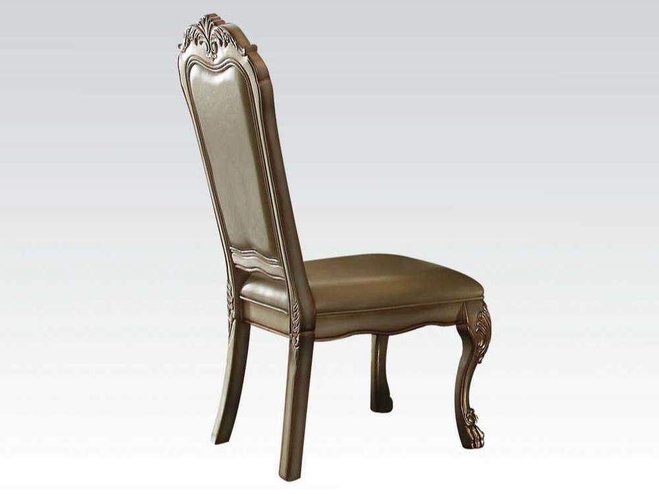 Dresden Poplar Wood Gold Faux Leather Armless Dining Chair Set of 2