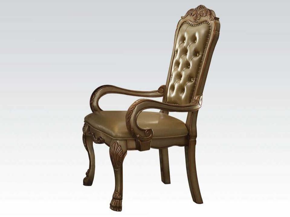 Dresden Gold Faux Leather Arm Dining Chair Set of 2