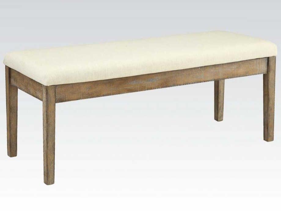 Claudia Beige Salvage Brown Upholstered Accent Bench