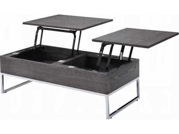 Iban Rectangle Lift Top Coffee Table in Gray Oak and Chrome
