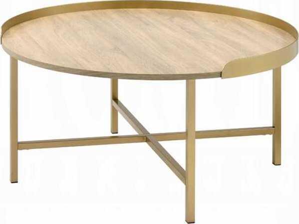 Mithea Round Coffee Table in Oak and Gold