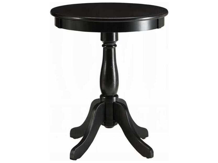 Alger Round Accent Table in Black with Turned Pedestal Base