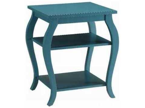 Becci Transitional End Table with 2 Shelves in Teal