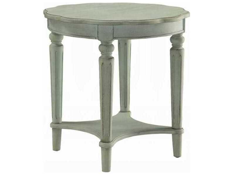 Fordon Round End Table Wood Antique Green