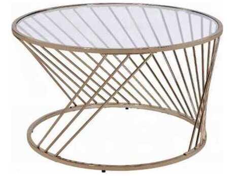 Bluelipe Round Coffee Table in Champagne Finish with Glass Top