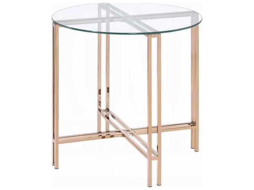 Veises Round End Table in Champagne with Glass Top