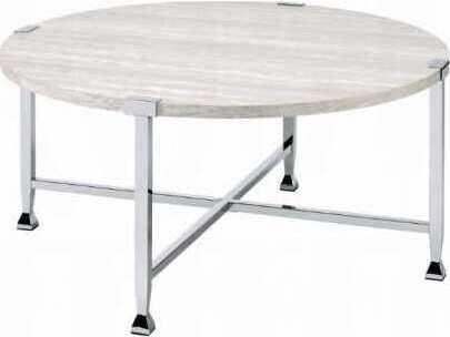 Brecon Round Coffee Table in White Oak and Chrome