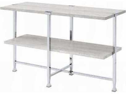 Brecon Console Table in White Oak and Chrome Finish