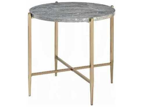 Tainte Round End Table Faux Marble Top and Champagne Gold