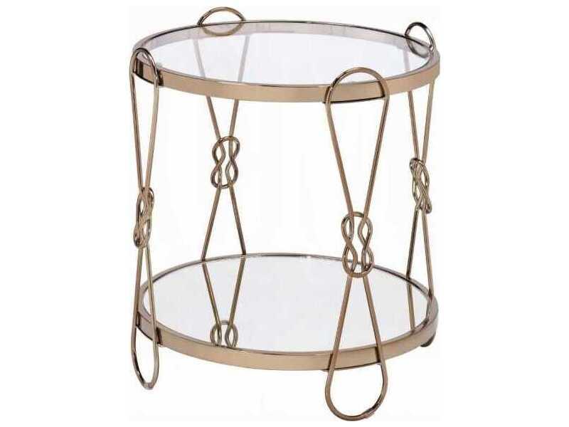Zekera Glam Round End Table in Champagne and Mirror