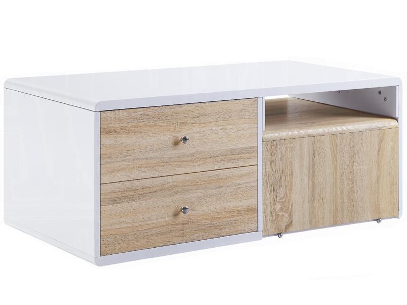 Verux Rectangle Coffee Table with 4 Drawers and Pull-Out Table in White High Gloss