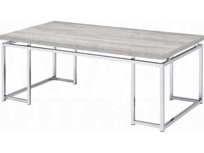 Chafik Rectangular Coffee Table in Natural Oak and Chrome Finish