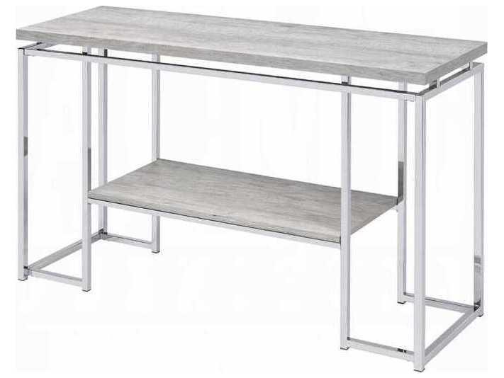 Chafik Rectangular Wood Natural Oak Chrome Console Table