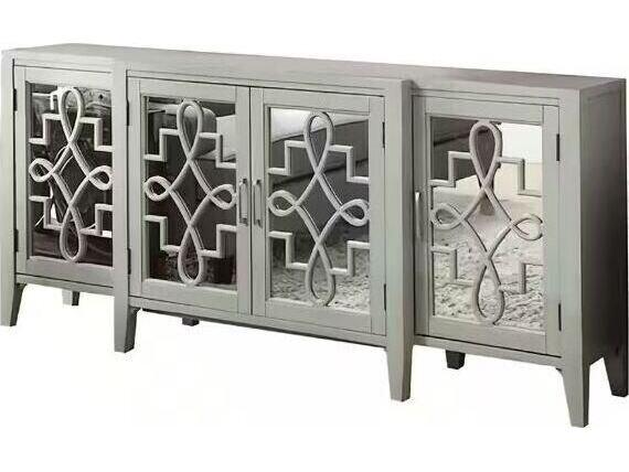 Kacia 4-Door Console Table with Mirrored Front in Antique Gray