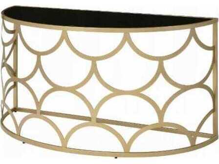 Altus Half-Moon Tempered Glass Console Table in Gold