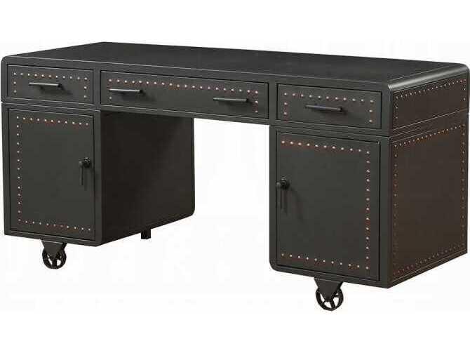 Actaki Industrial Sandy Gray Desk with 3 Drawers and 2 Doors