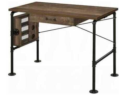 Weathered Oak Black Brown Writing Desk