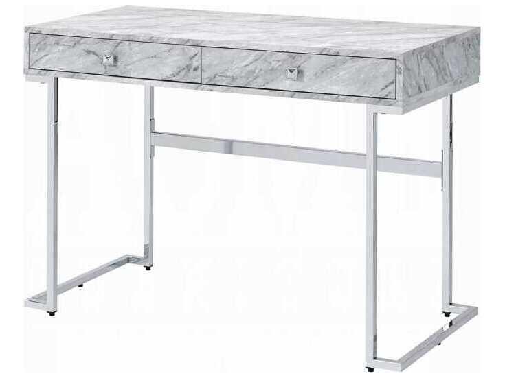 Tigress Contemporary Writing Desk with Faux Marble Top and Chrome Base