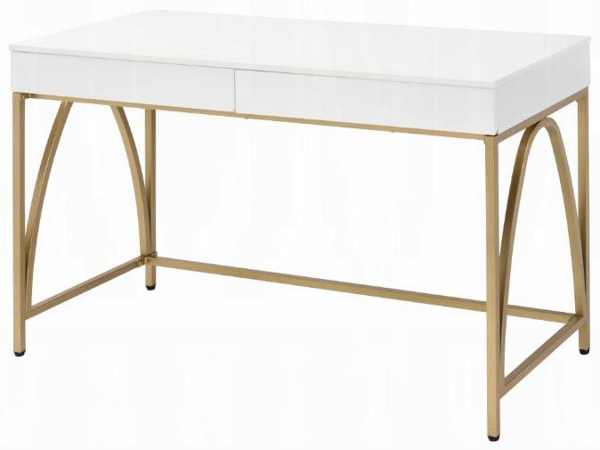 Lightmane Writing Desk in White High Gloss and Gold Finish
