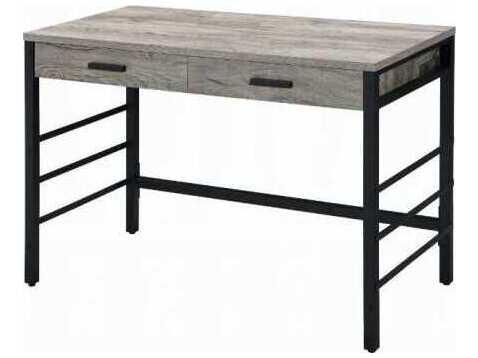 Disho Rectangular Writing Desk with USB and Drawers in Light Weathered Oak and Black