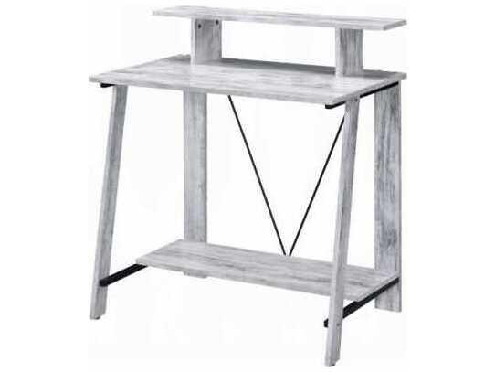 Nypho White Writing Desk with Shelves and Metal Frame