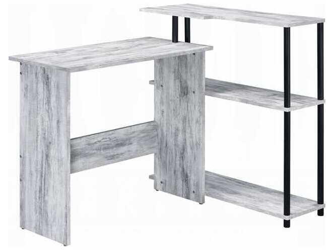 Ievi L-Shape Writing Desk with 3-Tier Shelf in Antique White and Black